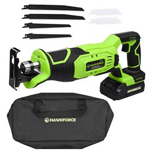 HAWKFORCE 20V Lithium Ion Cordless Reciprocating Saw Kit Variable Speed Trigger with 6 PCS Blades for Wood and Metal Cutting Ideal for Home and Garden (CRS20L)