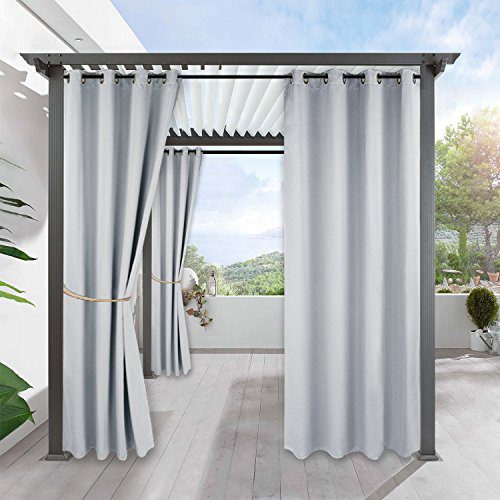 RYB HOME White Outdoor Curtains - Outside Patio Curtain Grommet Top Thermal Drape for Summer Heat Sun Light Block for Patio Door Arbor Lanai Lawn Corridor Pergola, 1 Pc, 52 x 95 inch, Grayish White