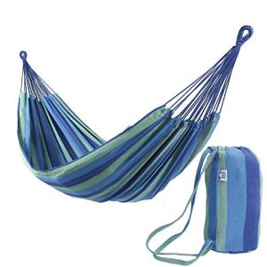 ONCLOUD Extra Long and Wide Double Hammock for Travel Camping Backyard, Porch, Outdoor or Indoor Use, Carrying Pouch Included (Blue/Green Stripes)