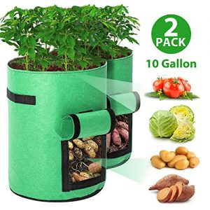 Tvird Potato Grow Bags 2 Pack 10 Gallon Planting Pouch Fabric Pots Premium Breathable Cloth Bags for Potato/Plant Container with Handles and Velcro Window（Green）