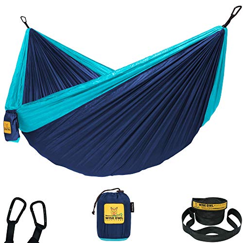 Wise Owl Outfitters Hammock Camping Double & Single with Tree Straps - USA Based Hammocks Brand Gear, Indoor Outdoor Backpacking Survival & Travel, Portable SO NvyBlu