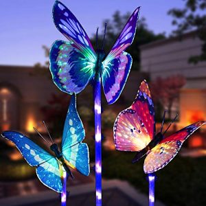 Garden Solar Lights Outdoor, 3 Pack Solar Stake Lights Multi-Color Changing LED, Fiber Optic Decorative Lights with a Purple LED Light Stake (Solar Lights Outdoor)