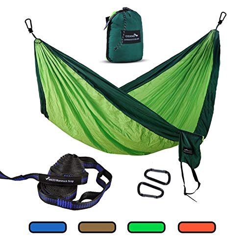 Geezo Camping Hammock, Lightweight Portable Single&Double Hammocks Parachute for Backpacking, Camping, Travel, Beach, Garden (Dark Green/Fruit Green)