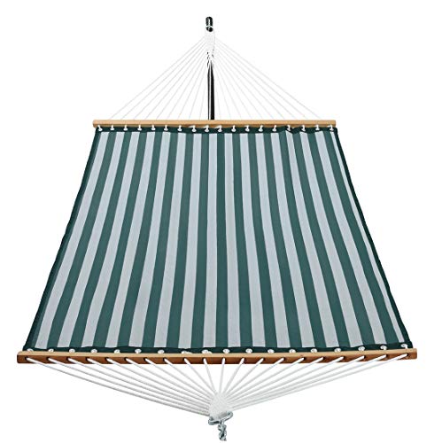 Patio Watcher 14 FT Quick Dry Hammock with Double Size Solid Wood Spreader Bar Outdoor Patio Yard Poolside Hammock with Chains, Waterproof and UV Resistance, 2 Person 450 Pound Capacity Green Stripes