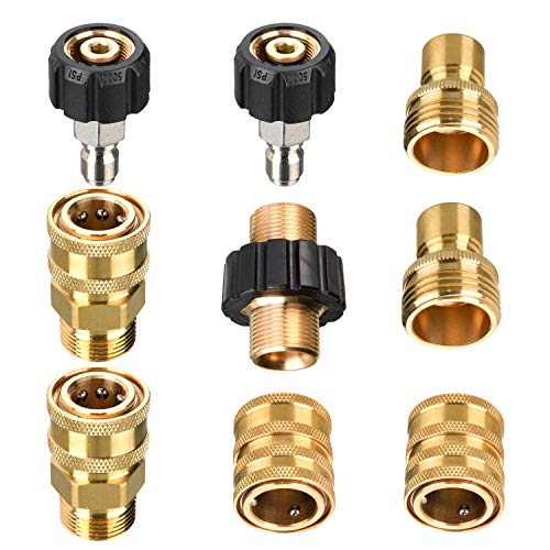 Tool Daily Pressure Washer Adapter Set, M22 to 3/8 Inch Quick Connect, 3/4 Inch to Quick Disconnect, Male M22 Hose Adapter, 9-Pack