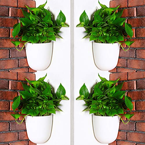 Sungmor Corner Planter Wall Mounted Plant Pots - Self Watering Vertical Hanging Planters - 4PC White Pack - Right Angle Flower Pots Plant Containers - Great Home Office Kitchen Wall Corner Decor Pots