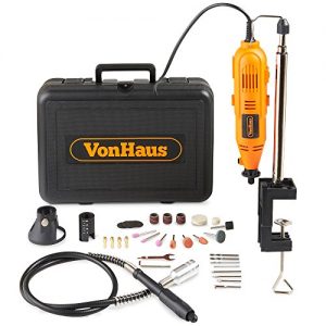 VonHaus Variable Speed Rotary Tool Set with Flex Shaft, Stand and Storage Case Including 34 Piece Multi-functional Accessories Tool Bits Set For Cutting, Sanding and Polishing