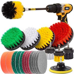 Holikme 22Piece Drill Brush Attachments Set,Scrub Pads & Sponge, Power Scrubber Brush with Extend Long Attachment All purpose Clean for Grout, Tiles, Sinks, Bathtub, Bathroom, Kitchen