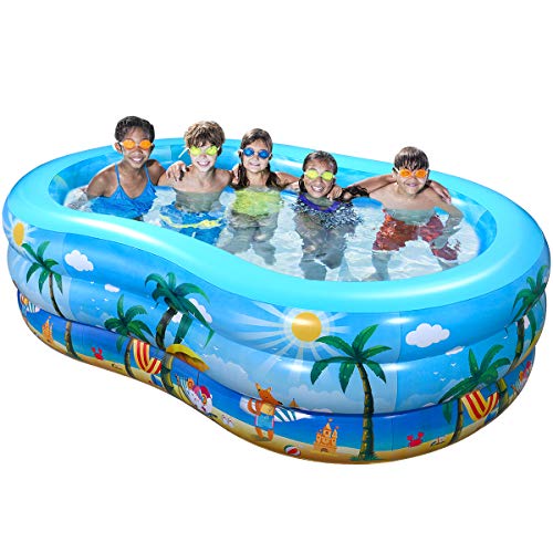 iBaseToy Inflatable Swimming Pool, 95” x 59” x 23” Giant Family Inflatable Pool, Inflatable Kiddie Pool, Family Lounge Pool for Kids, Adults, Babies, Toddlers, Outdoor, Garden, Backyard, for Ages 3+