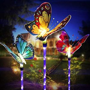 Outdoor Solar Garden Lights, Solar Stake Lights,Fiber Optic Butterfly Decorative Lights with a Purple LED Light Stake, Multi-color Changing LED Garden Lights, outdoor decor,Yard Art,Garden Decorations