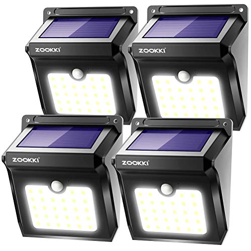 ZOOKKI Solar Lights Outdoor, 28 LED Wireless Motion Sensor Lights, IP65 Waterproof Wall Light Easy-to-Install Security Lights for Outdoor Garden, Patio, Yard, Deck, Garage, Driveway, Fence 4 Pack