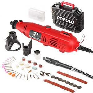 Populo High Performance Rotary Tool Kit with 107 Accessories, 3 Attachments, Variable Speed, Flex Shaft and Universal Collet for Abrasive, Polish, Cutting, Engraving, Drilling and Crafting DIY Project