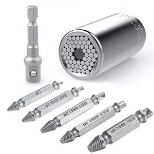 ArtisanShow 5PCS Double Side Damaged Screw Extractor Drill Bits Broken Screw Bolt Remover Set and Universal Socket Grip Ratchet Wrench Portable Power Drill Adapter Repair Tools Gift for Machinist
