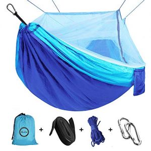 Camping Hammock with Net Mosquito, Parachute Fabric Camping Hammock Portable Nylon Hammock for Backpacking Camping Travel, Double Single Hammocks for Camping 110"(L) x 59"(W)