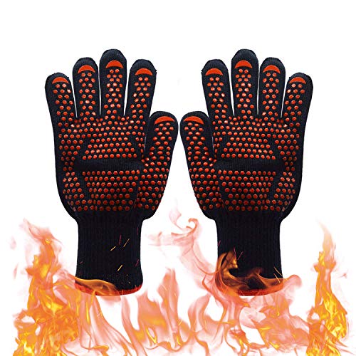 Barbecue Gloves Mit Pot Holder Gloves,Cut Resistant Grill Accessories Garden BBQ Grilling Cooking Gloves Welding Gloves Baking Oven Mitts,1 Pair