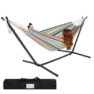 Best Choice Products 2-Person Double Hammock Set for Indoor, Outdoor w/ Steel Stand, Carrying Case - Rainbow Stripes