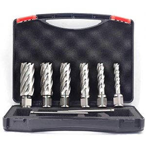 Annular Cutter Set 6pcs JESTUOUS 3/4 Inch Weldon Shank 2 Cutting Depth 7/16 to 1-1/16 Cutting Diameter HSS Kit for Magnetic Drill Press with 2 Pilot Pins