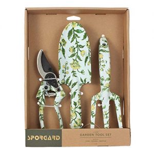 Sporgard 3 Piece Aluminum Garden Tool Set with Floral Print - Trowel, Cultivator, Pruning Shear - Gardening Gift for Women and Men