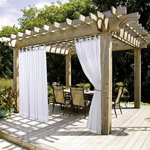 NICETOWN White Outdoor Curtain and Drape for Pergola Lightweight Tab Top Sheer Voile Panel with Rope Tie Back (1 Pack, 54 Inch Wide by 108 Inch Long, White)