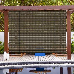Patio Paradise Exterior Outdoor Roll up Shades Blinds Roller Shade 6'Wx6'H for Porch Deck Balcony Pergola Carport Light Filtering Hollow Out Striped Brown
