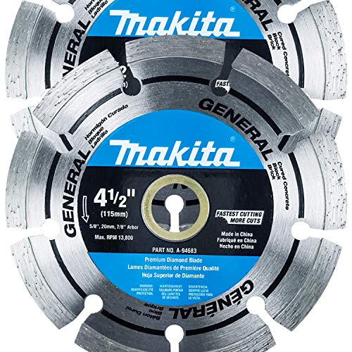 Makita 2 Pack - 4.5” Segmented Rim Diamond Blades For 4.5”+ Grinders & Circular Saws - Long-Lasting Cutting For Concrete, Masonry & Brick - 5/8”, 20mm & 7/8” Arbors