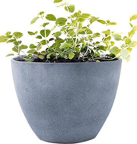 Large Planter Outdoor Flower Pot, Garden Plant Container with Drainage Holes (Weathered Gray, 14.2")