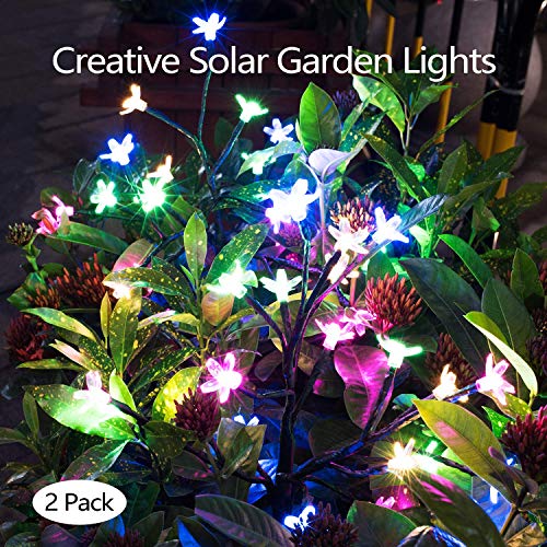 Solar Garden Decorative Lights Outdoor,Beautiful LED Solar Powered Fairy Landscape Tree Lights,Two Mode Flower Lights for Pathway Patio Yard Deck Walkway Christmas Decoration (Multicolor 2pack)