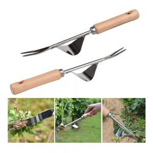 WSERE 2 Pieces Stainless Steel Hand Weeder Garden Tools, Ergonomic Weeding Tools Long Handled Weed Remover Cutter Puller Hand Tool for Garden Lawn Farmland