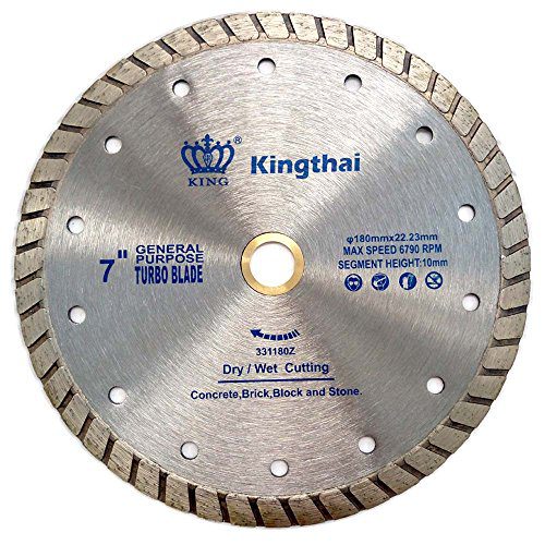 Kingthai 7 Inch Concrete Turbo Rim Diamond Blade for Masonry Stone, 7/8"-5/8" Arbor