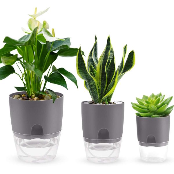 FOCHEA Succulents Planter Pot,Cactus Plant Pot,Flower Pot, Green Plant Container,Multi-Size Plant Pot of Visual Modern Round Plastic Pots(Matte-Gray)