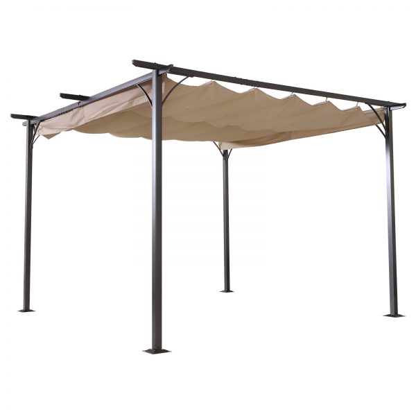 Outsunny 11.5’ x 11.5’ Retractable Pergola with Canopy Outdoor Gazebo for Backyard, Classic Steel Frame Style