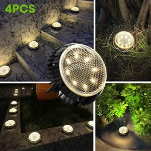 Jack & Rose Solar Ground Lights Outdoor Pathway Lights Fairy Garden Lights Solar Powered IP67 Waterproof 8 LED Disk Light for Yard Deck Lawn Patio Driveway (Warm Light, 4 Pack）