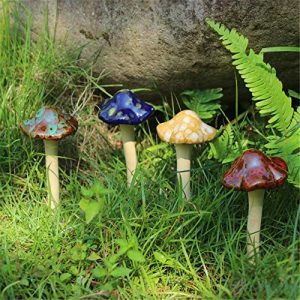 Danmu 4pcs (Random Color) Ceramic Mushroom for Garden, Yard, Fairy Garden - Lawn Ornament Décor, Pottery Ornament 4.52" in Height