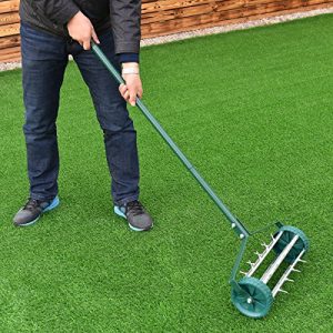 Casart Heavy Duty Rolling Lawn Aerator, 18-inch Rotary Spike Soil Aeration with a Handle, Great for Garden and Yard