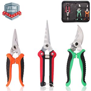 SUMYOUNG Steel Pruning Shears, Professional Gardening Shears, 3 Pcs Usefull Garden Trimming Scissor Set with Sharp and Durable Blades, Comfortable Handle, Safety Lock, Include a Storage Bag