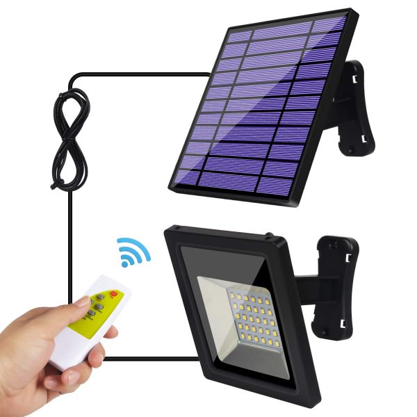 Solar Lights Outdoor IP65 Waterproof Solar Flood Lights 30 LED Spotlight, Remote Control 9.2Ft Cord Easy-to-Install Security Lights with Adjustable Solar Panel for Front Door, Yard, Garage, Deck