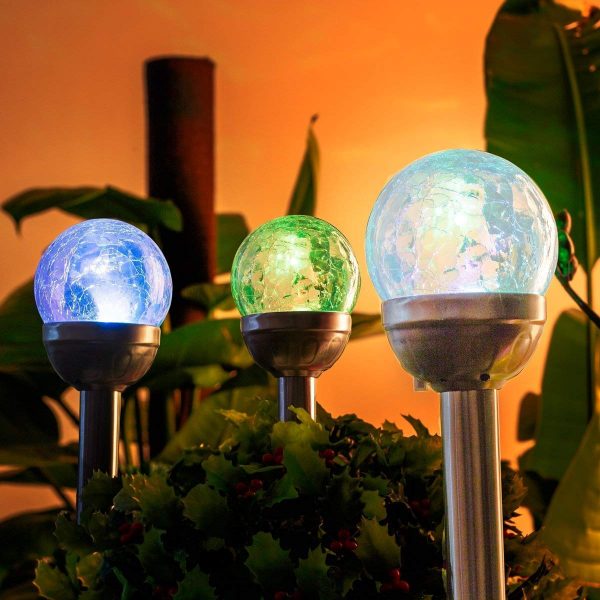 GIGALUMI Solar Lights Outdoor Christmas Yard Decoration, Cracked Glass Ball Dual LED Garden Lights, Landscape/Pathway Lights for Path, Patio, Yard-Color Changing and White-3 Pack