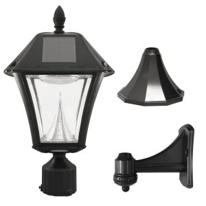 Gama Sonic GS-105FPW-BW Baytown II, Outdoor Solar Light and 3" Pole Pier & Wall Mount Kits, Lamp Only, Bright White LED, Black