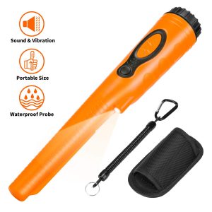 GLOBALDETECTOR Metal Detector, Pointer IP68 Waterproof to 5m/16.4feet Pinpointing Metal Detector with LED Flashlight, 360 Degree Search Probe, Treasure Finder Great Gift for Kids, 3 Modes, Orange