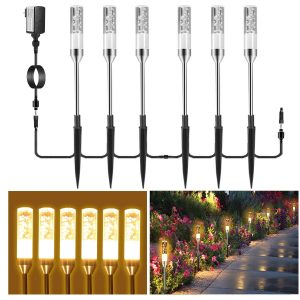 B-right Path Lights Outdoor, 6 Pcs LED Pathway Lights Acrylic Bubble 12V Low Voltage Landscape Lighting Plug in Extendable Waterproof Garden Lights 360 Lumens for Patio, Yard, Lawn, 2700K