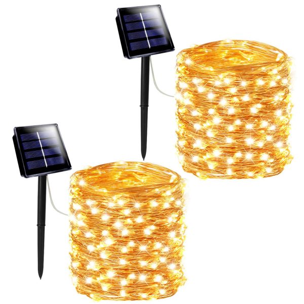 SANJICHA Solar String Lights Outdoor, 2-Pack Each 200LED Upgraded Super Bright Solar Lights Outdoor, Waterproof Copper Wire 8 Modes Fairy Lights for Garden Patio Tree Party Decorations (Warm White)