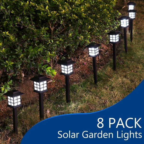 YUNLIGHTS 8pcs Garden Solar Stake Lights Outdoor Solar Pathway Lights Waterproof, 14.9"x3.3" Solar Landscape Lights for Garden Path, Walkway, Lawn - White