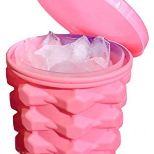 The Ultimate Mini Ice Cube Maker Pink Silicone Bucket Ice Mold and Storage Bin, Portable 2 in 1 Ice Cube Maker, Small Ice Container Makes Frozen Ice Cubes, Craft Ice, Closed Ice Cube Tray, Round