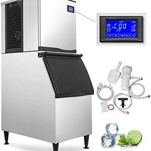 VEVOR 110V Commercial Ice Maker 550LBS/24H with 350LBS Bin, Full Clear Cube, LCD Panel, Stainless Steel Construction, Quiet Operation, Auto Clean, Air Cooling, Professional Refrigeration Equipment