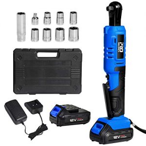 Cordless 3/8" Ratchet Wrench Set with 2PCS 2000mAh Lithium-Ion Batteries and Charger, PROSTORMER 12V Power Electric Ratchet Kit with 9-Piece Wrench Sockets and Toolbox