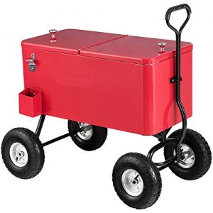 Giantex 80QT Wagon Cooler Rolling Cooler Ice, with Long Handle and 10" All Terrain Wheels, Portable Rolling Bar Party Cold Drink Beverage Chest Patio Outdoor Cooling Cart, Red