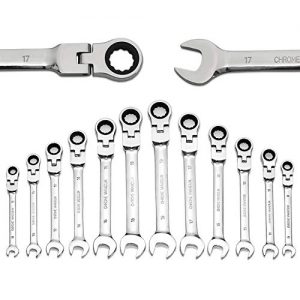 Yashong 12-Piece 8-19MM Metric Flex-Head Ratcheting Wrench Set, Professional Superior Quality Chrome Vanadium Steel Combination Ended Standard Kit with Portable Suspended Canvas Bag