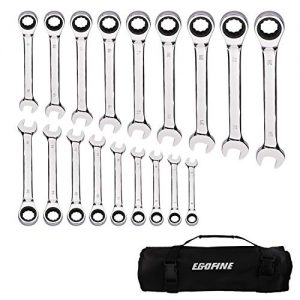 18 Piece Metric Ratcheting Wrench Set - Chrome Vanadium Steel Combination Tool with a Roll Up Storage Bag, 6 mm - 24 mm by Egofine