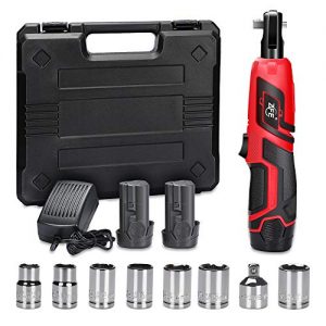Cordless Electric Ratchet Wrench, ZFE 3/8 Inch 12V Power Ratchet Wrenches Set with 2pcs 2000mAh Lithium-Ion Battery and 1pc Fast Charger, 7pcs Metric Socket and 1pc 1/4 Inch Socket Adapter