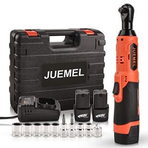 16.8V Cordless Ratchet Wrench Kit, JUEMEL Electric Ratchet Wrench 3/8" 46 N·m 400 RPM With 2-Pack 2.0Ah Li-Ion Batteries, Fast Charger, 7 Sockets, 2 Screwdrivers and 1/4" Adapter